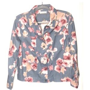 Marsh Landing blue floral light button down jacket Medium